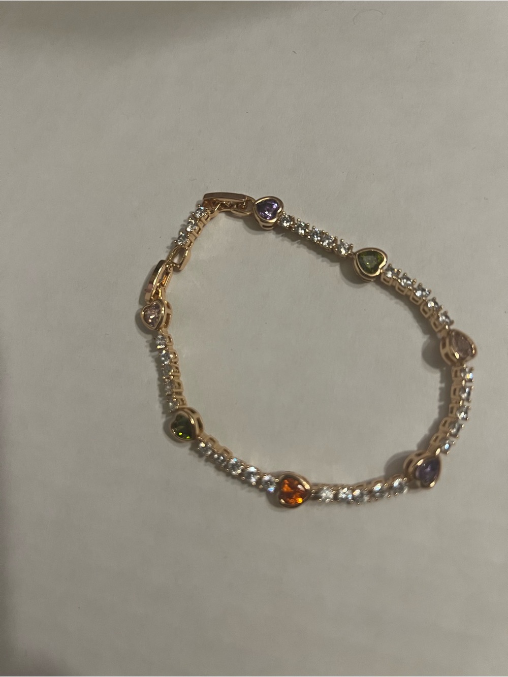 Gold Plated Tennis Bracelet with Multicolor Heart Stones – High Quality, Elegant